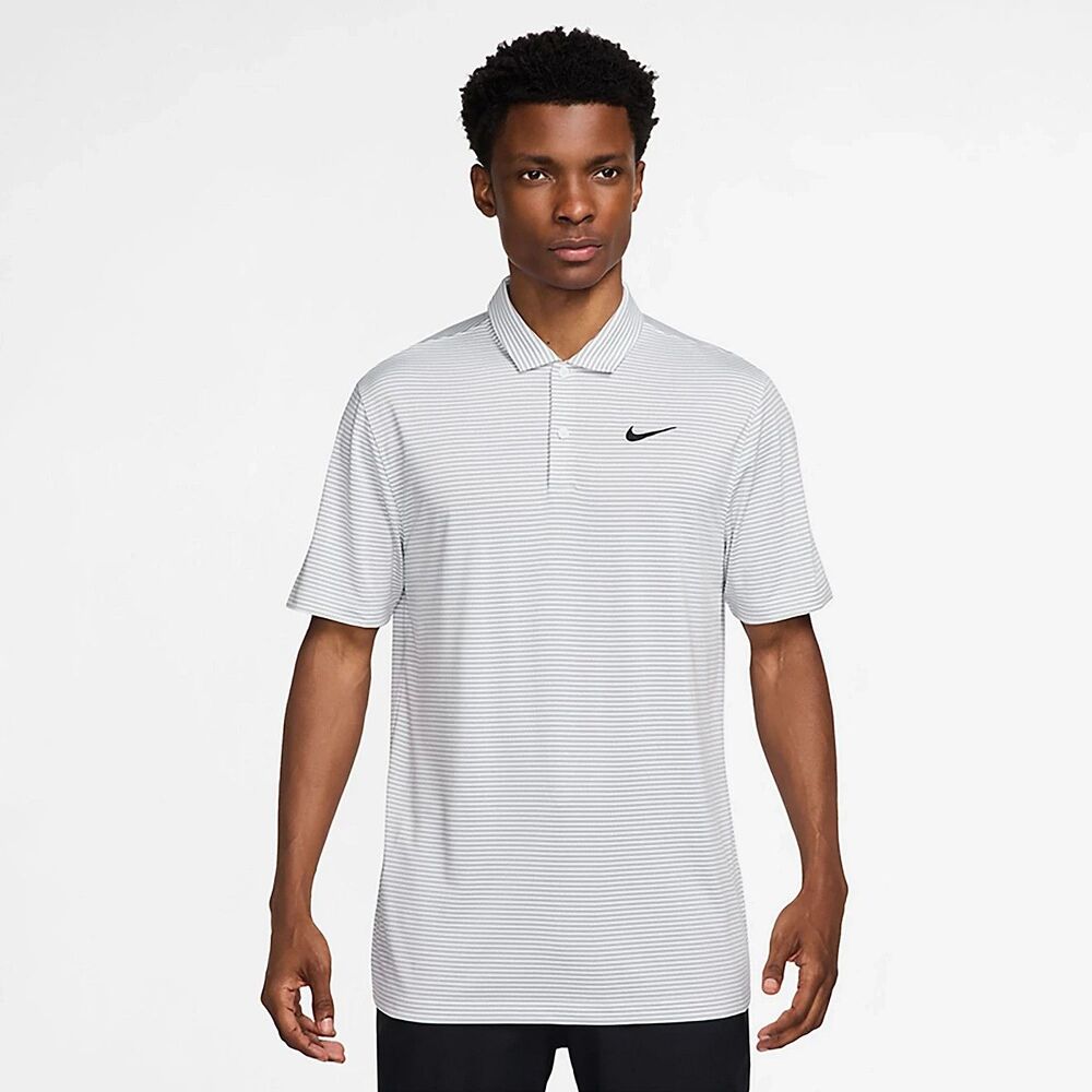 Men's Nike Dri-Fit Core Stripe Golf Polo Shirt White Wolf Grey Medium FZ5647-100